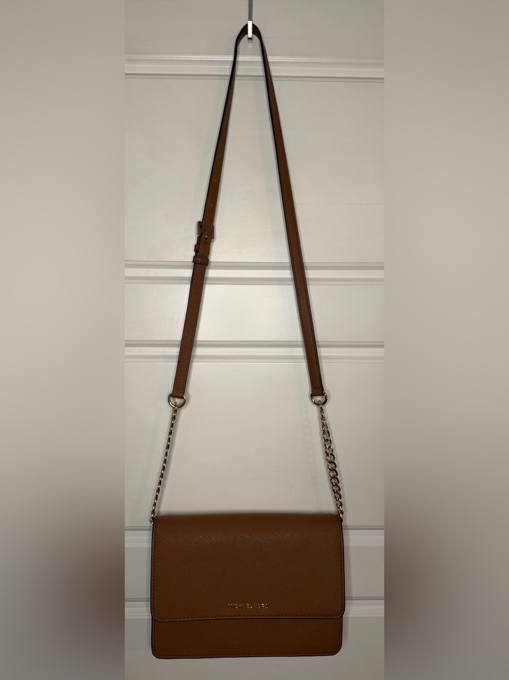 Michael Kors Crossbody Purse in Cognac Brown with Gold Chain